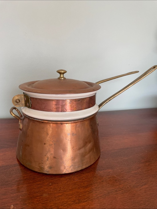 Hall Other - Vintage Hall 1084 Ceramic and Copper Double Boiler Brass Handles 3 Piece Set